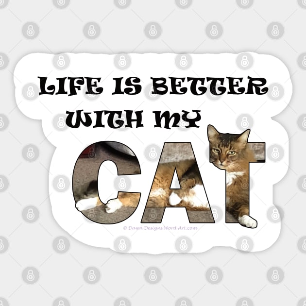 Life is better with my cat - Somali abyssianian cat long hair cross oil painting word art Sticker by DawnDesignsWordArt